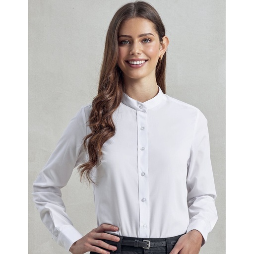 [PW358] (PR358) Women´s Banded Collar Grandad Shirt [PW358]