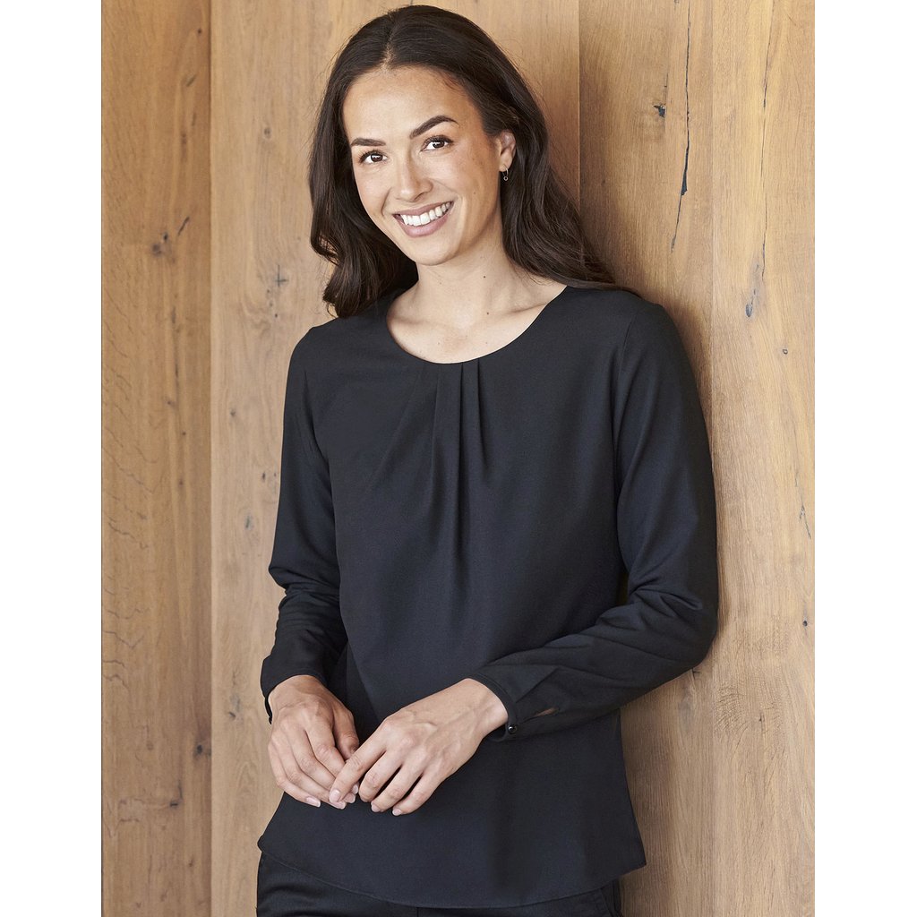 [W598] (H598) Ladies´ Pleat Front Long Sleeved Blouse [W598]