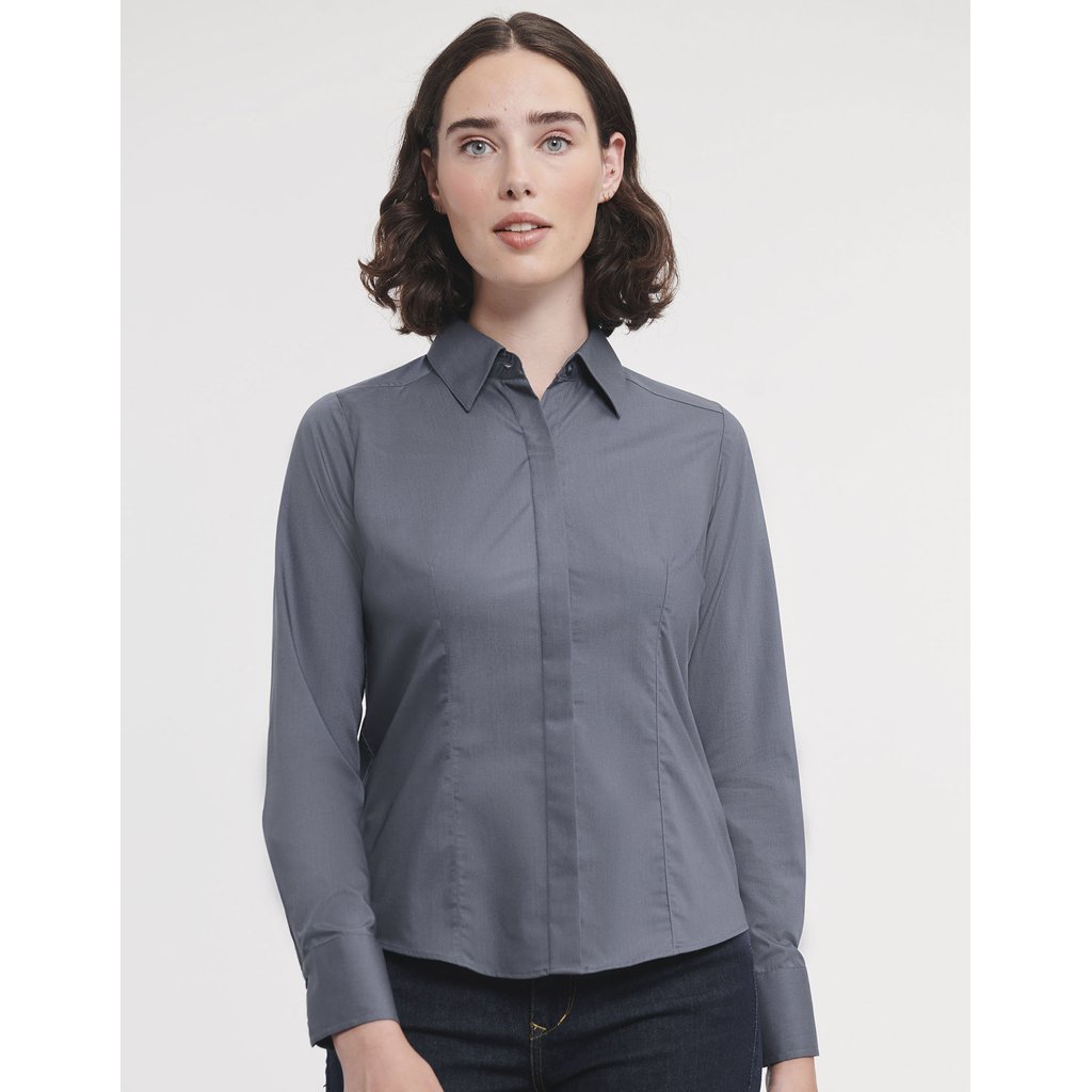 [Z924F] (R-924F-0) Ladies' Long Sleeve Fitted Polycotton Poplin Shirt