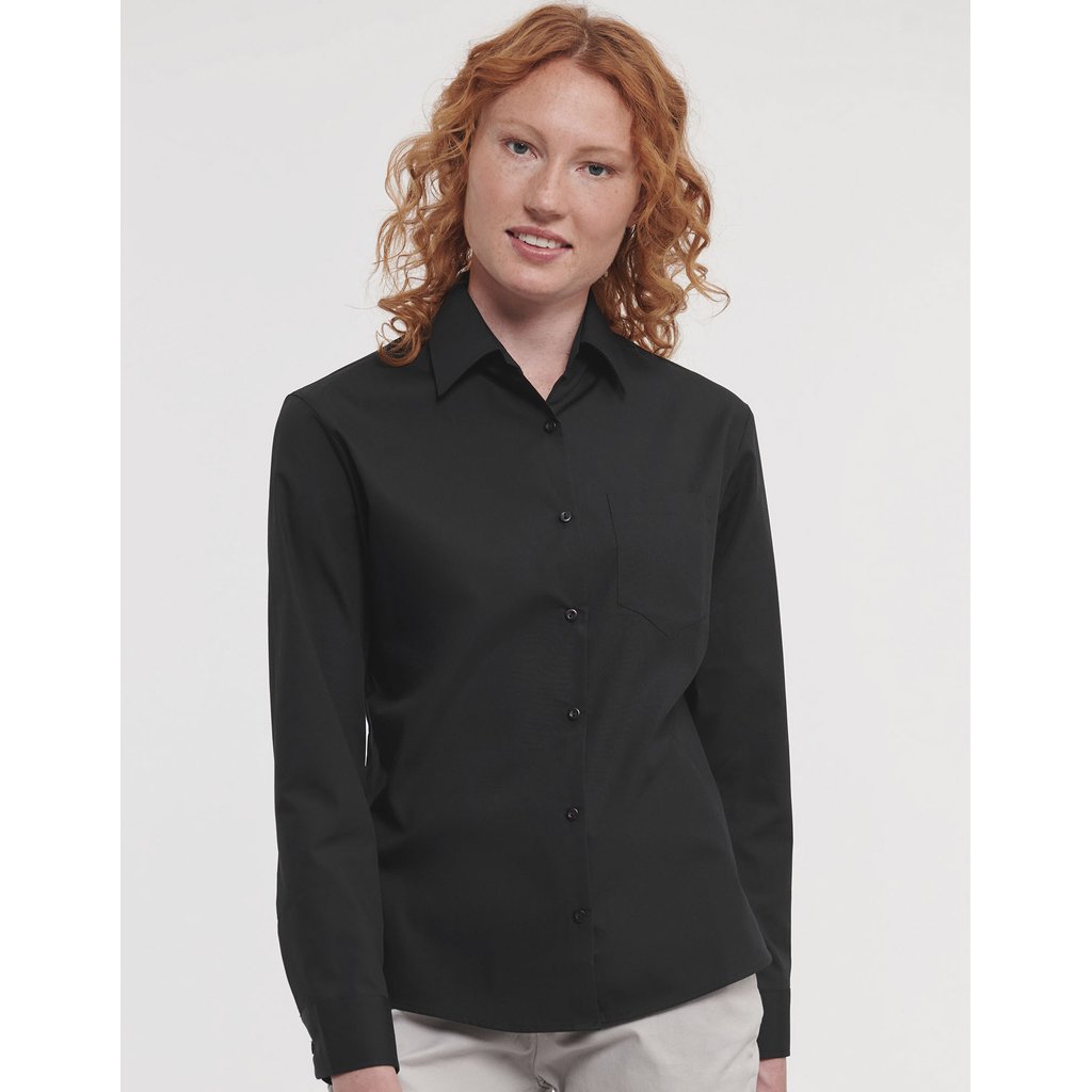 [Z936F] (R-936F-0) Ladies' Long Sleeve Classic Pure Cotton Poplin Shirt