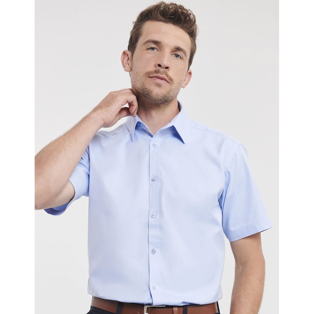 [Z963] (R-963M-0) Men´s Short Sleeve Tailored Herringbone Shirt