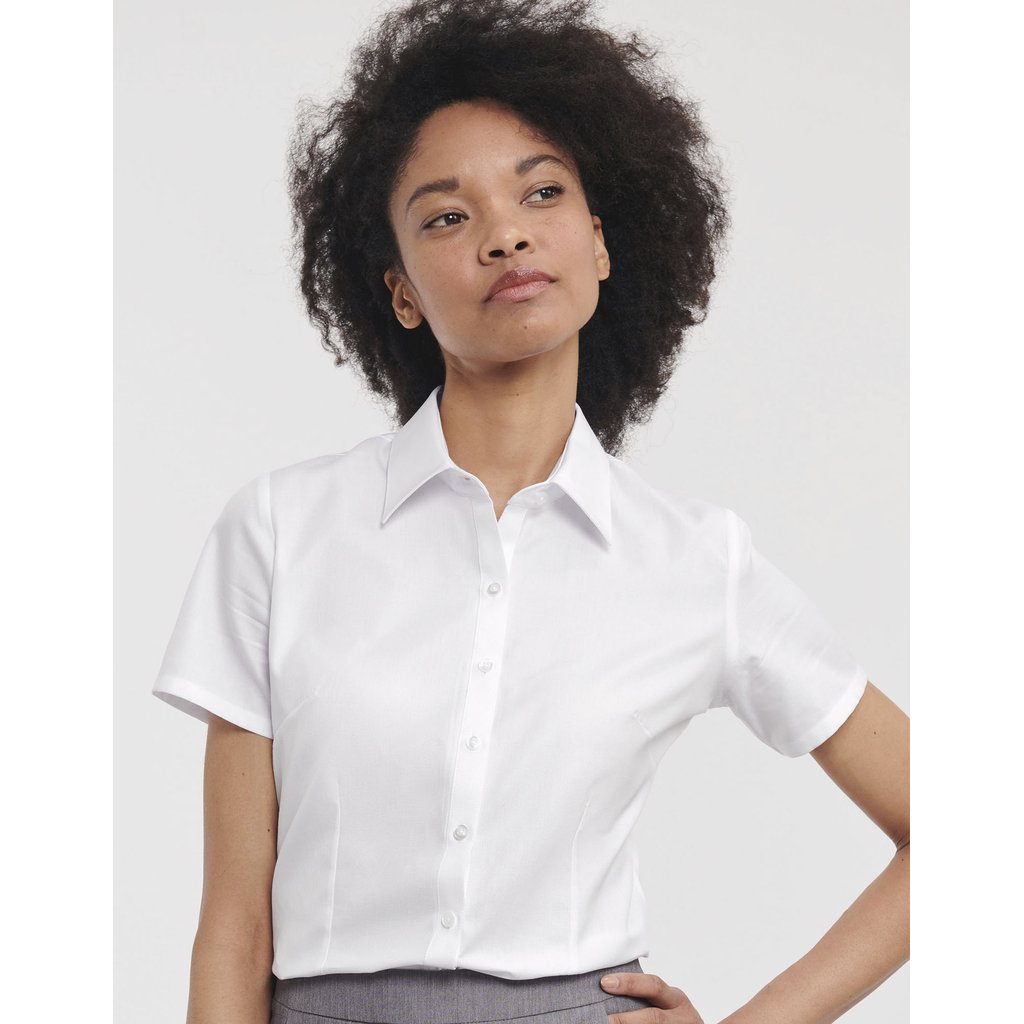 [Z963F] (R-963F-0) Ladies' Short Sleeve Tailored Herringbone Shirt