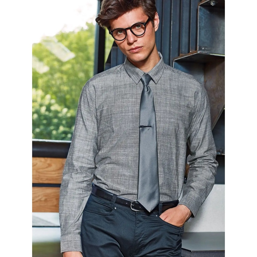 (PR245) Men's Cotton Slub Chambray Long Sleeve Shirt
