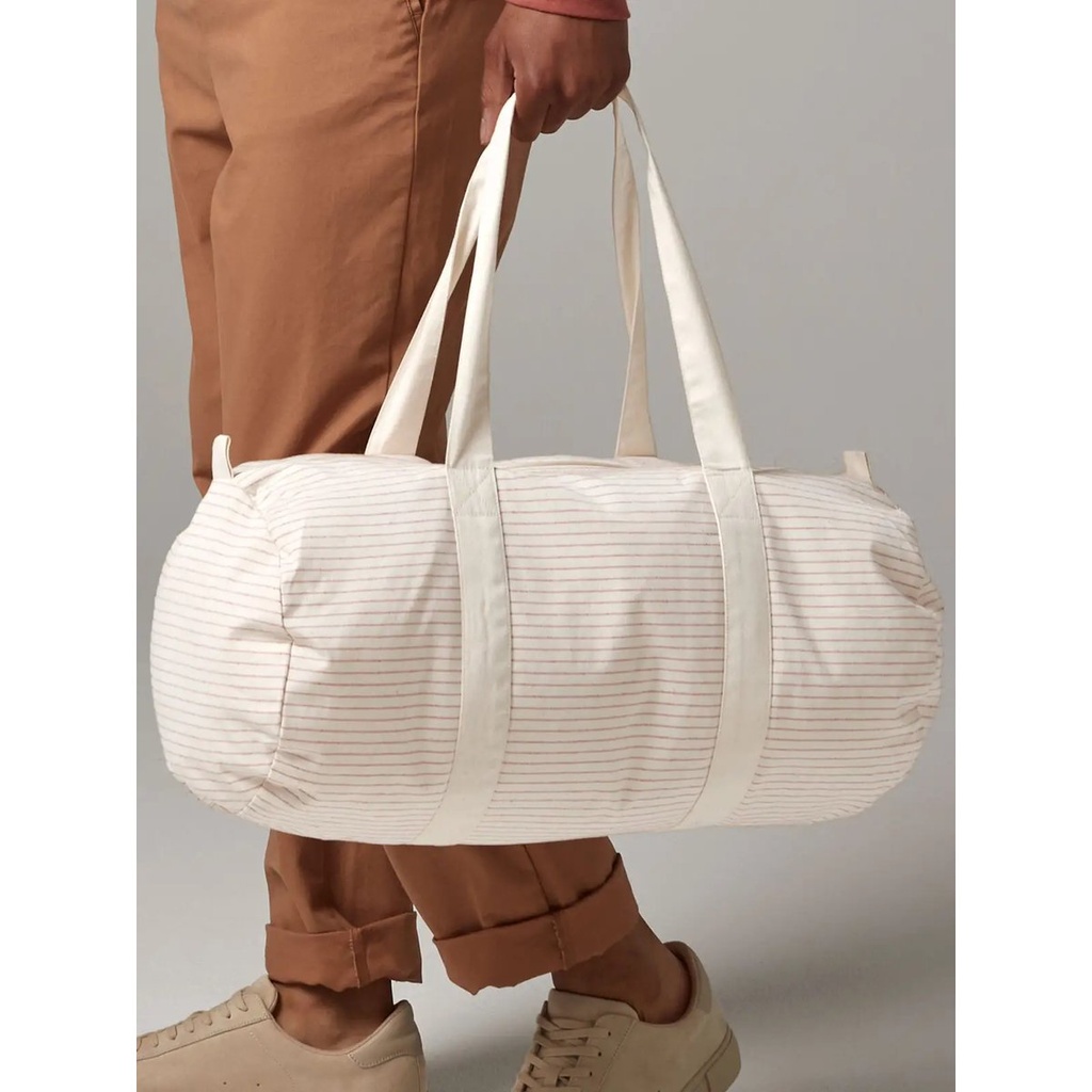 (W258) Striped Organic Cotton Barrel Bag