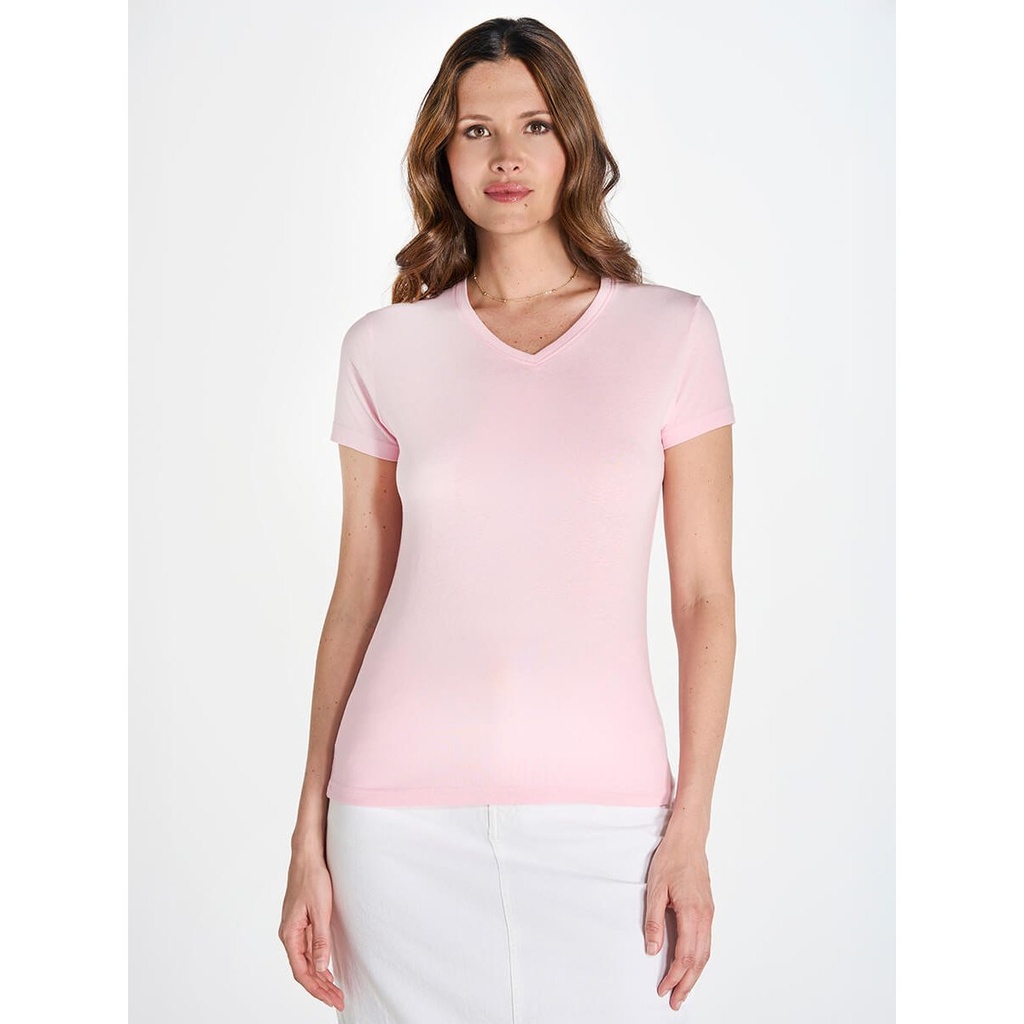(TSRLCMFP) T-Shirt Donna Manica Corta Collo A V Regular